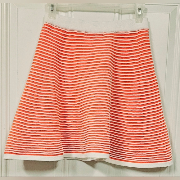 Orange Ribbed knit striped 2 pcs set Cotton long sleeves tops mini Skirt size S - Picture 3 of 12